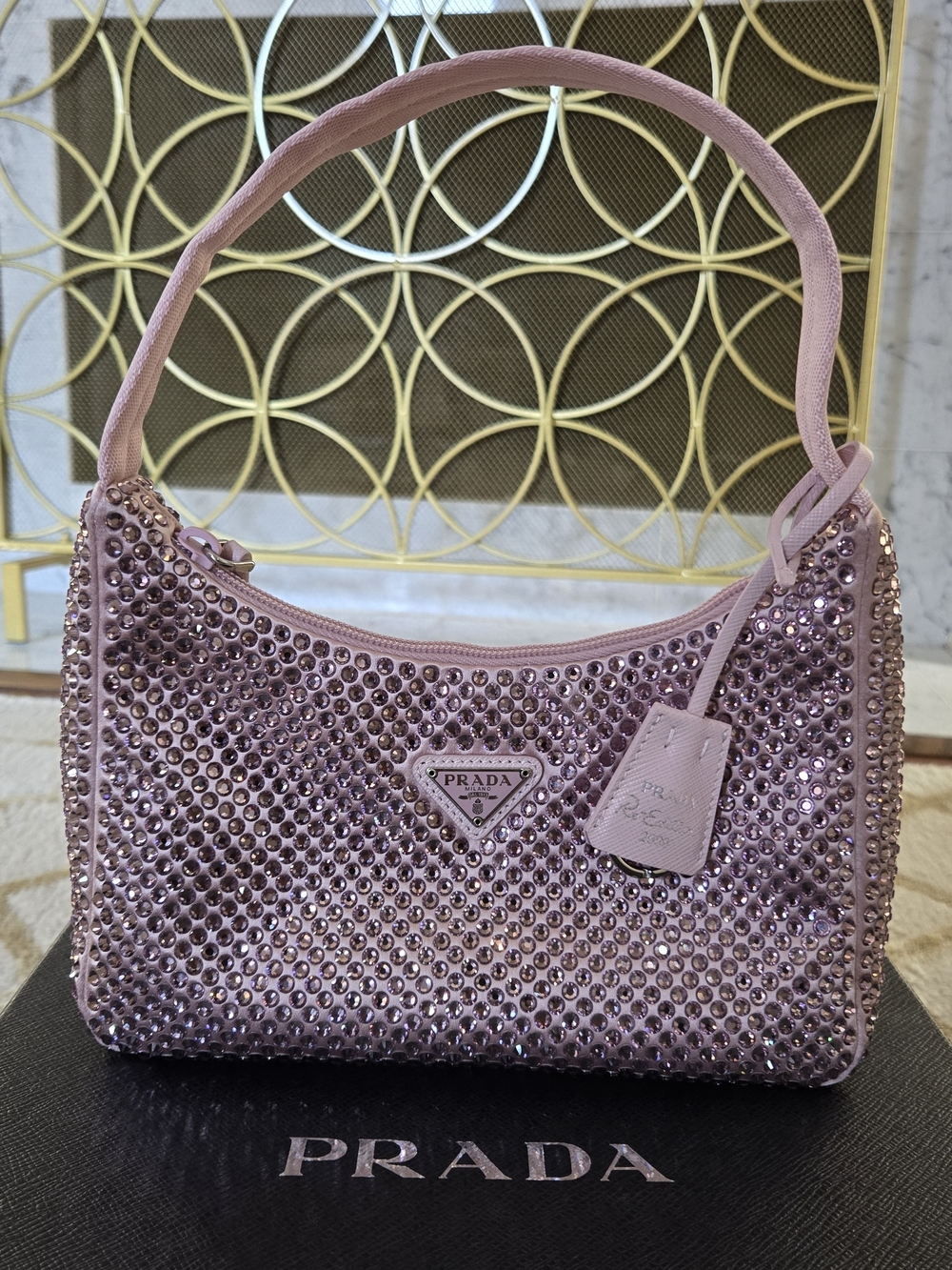 Prada Pink Re Edition 2000 Crystal-Embellished Shoulder Bag